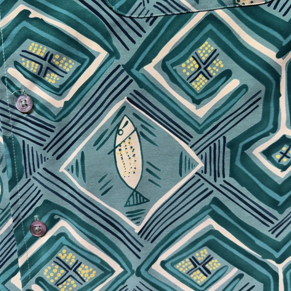 VTG WILLIE ESCO Men XL Green Turtle Fish Abstract Print Button-Up Hawaiian Shirt - Picture 5 of 10